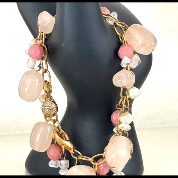 Premier Design gold tone pink beaded bracelet - Picture 2 of 8